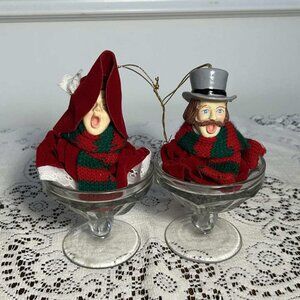 Vintage Victorian Christmas caroling couple ornaments